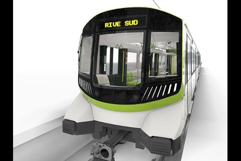The green and white livery of the Montréal trains is inspired by the new Samuel De Champlain Bridge, with the headlights 'directly recalling' the stays.